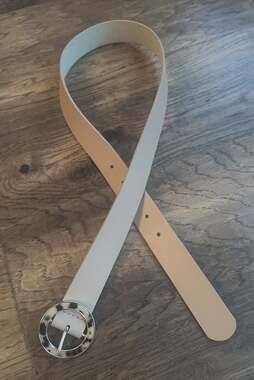 Ann Taylor Natural Faux Leather Belt with Tortoise Buckle Size XS